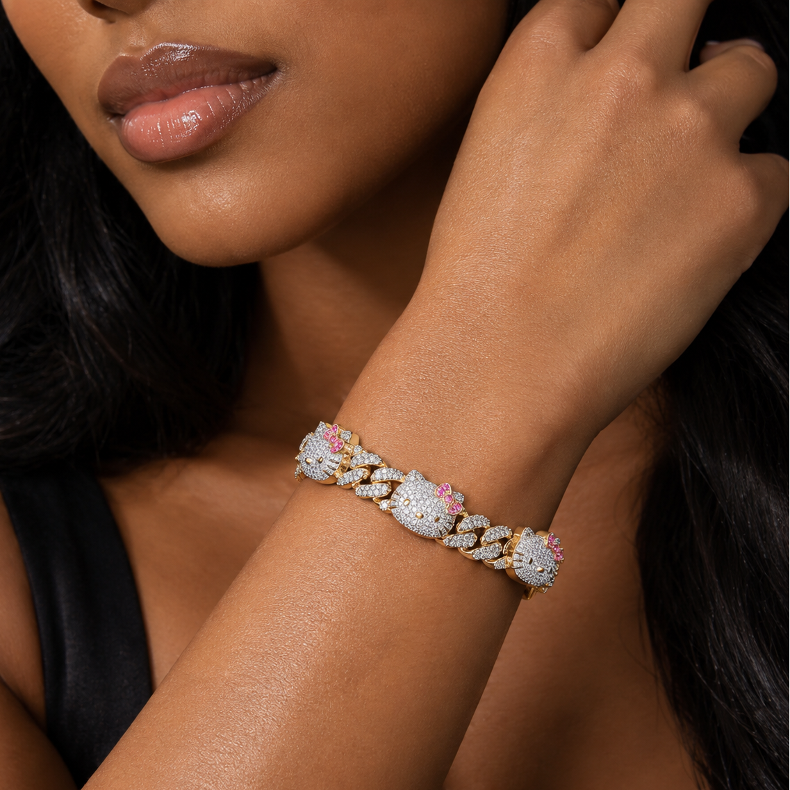 Hello Kitty Moissanite Cuban-Link Bracelet