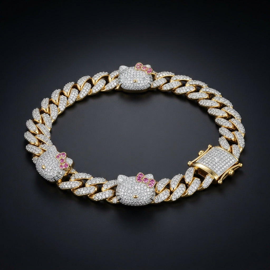 Hello Kitty Moissanite Cuban-Link Bracelet