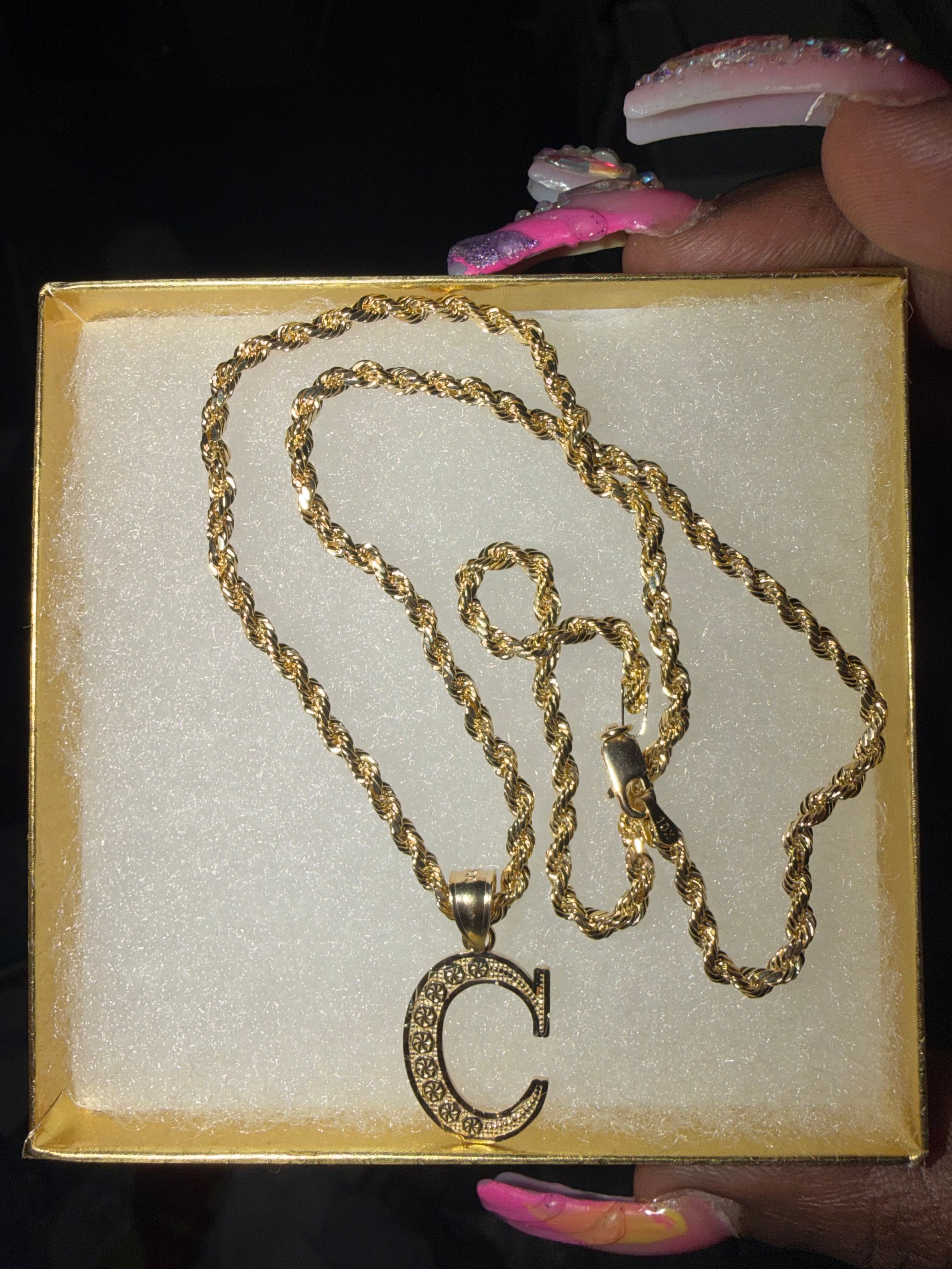 Gold Initial Pendant Rope Chain