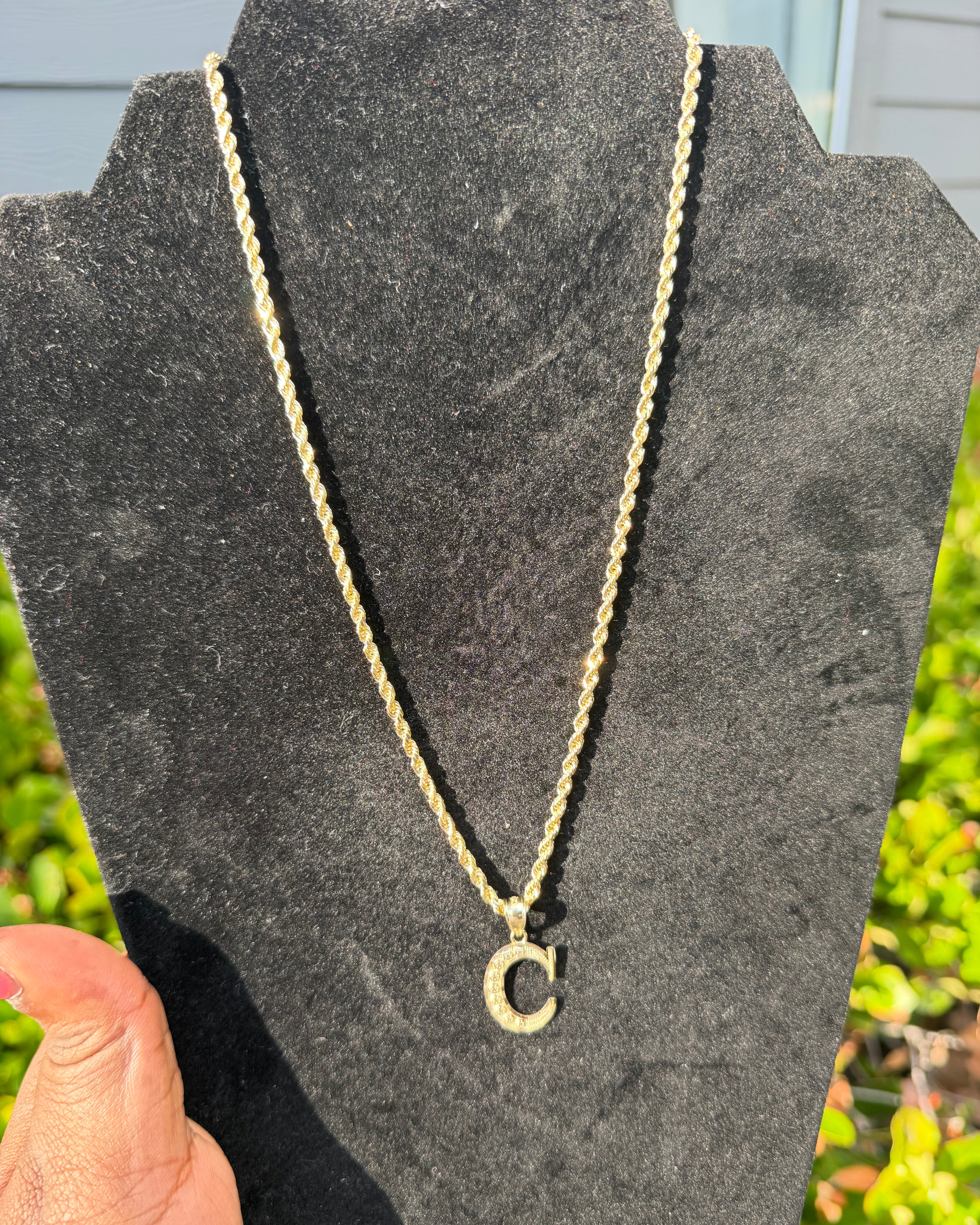Gold Initial Pendant Rope Chain