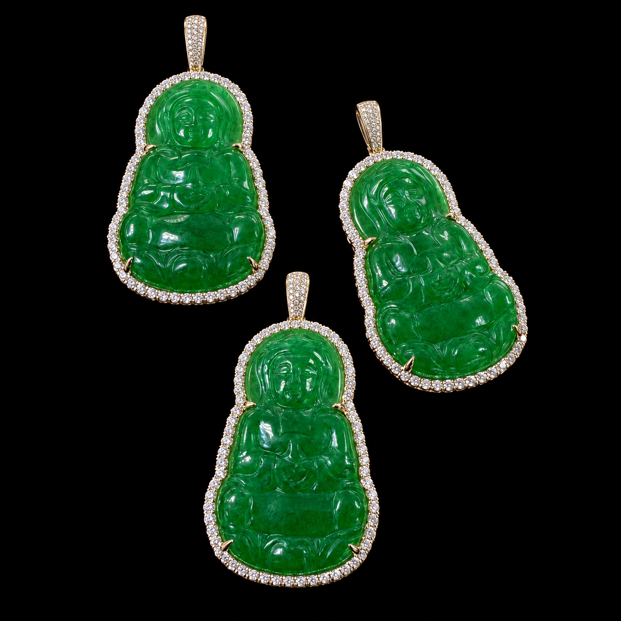 Natural Diamond Buddha Jade Pendant